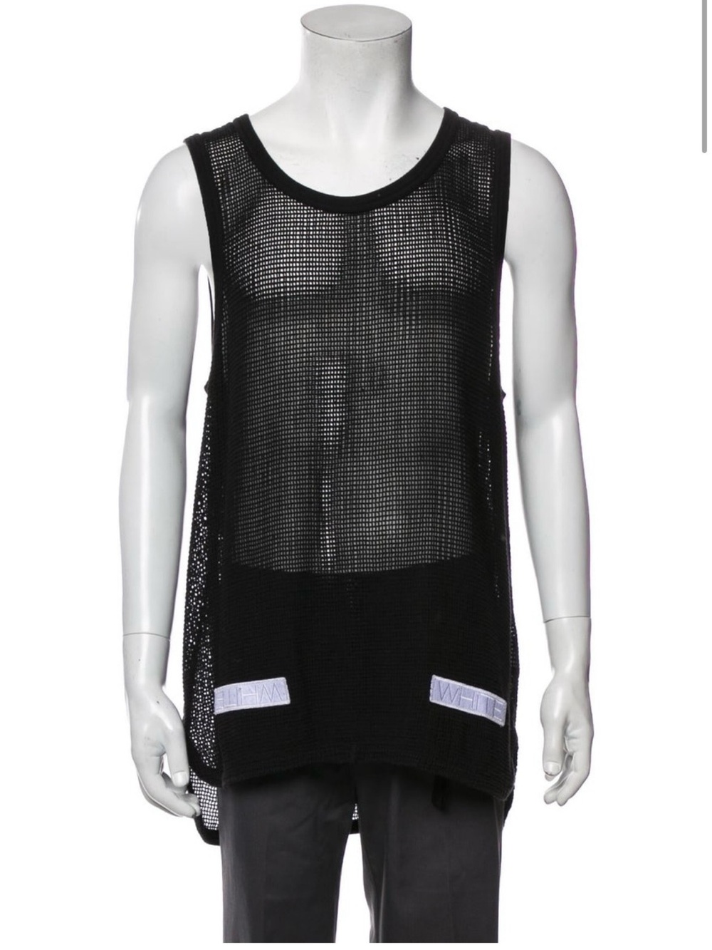 Men’s Off-White by Virgil Abloh black mesh tank, size XS